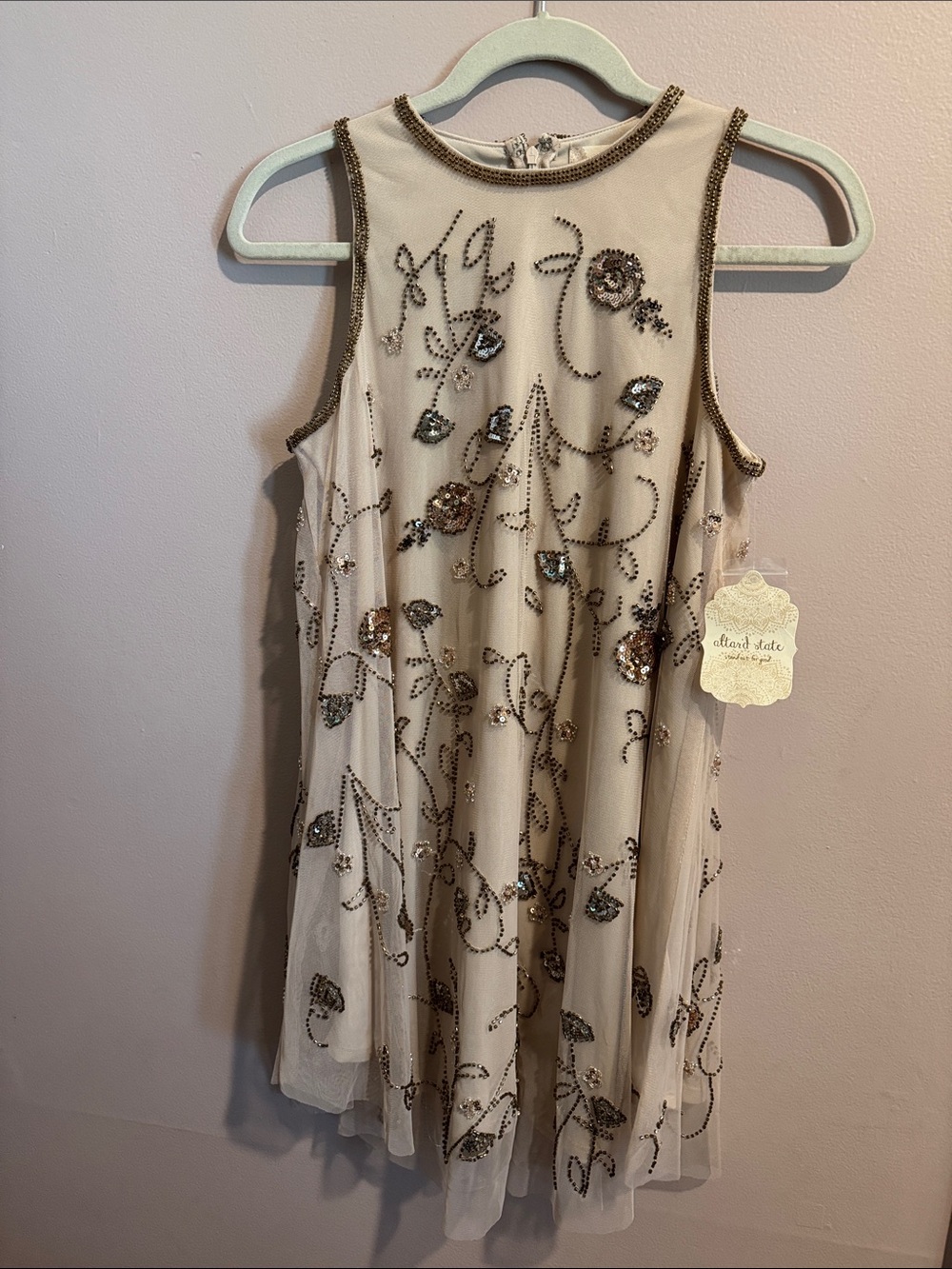 Altar’d State - Beaded Ivory Cocktail Dress with Metallic Accents